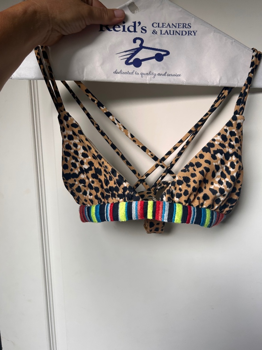 MARA HOFFMAN Leopard with colorful Embroidered Strappy Bikini Top  S